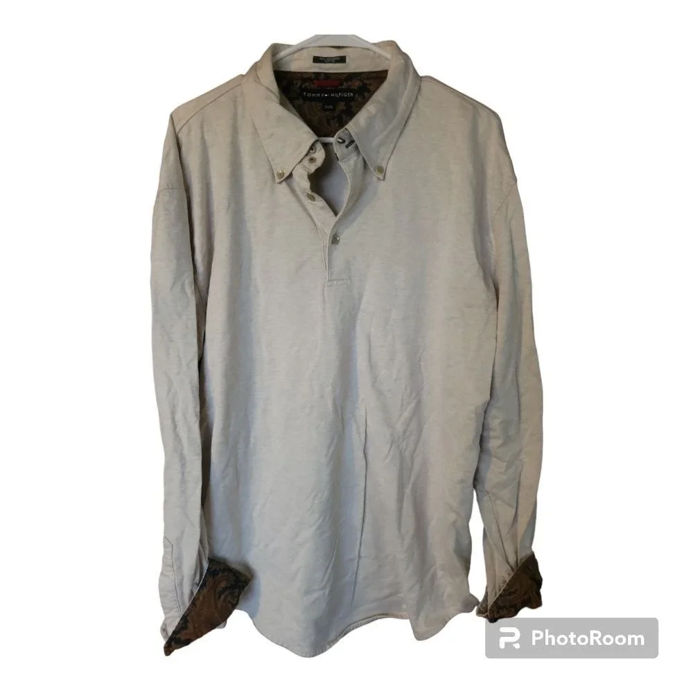Tommy Hilfiger Men's Pullover Henley Paisley Flip Cuff  and Neck Trim.  Xl‎ exc